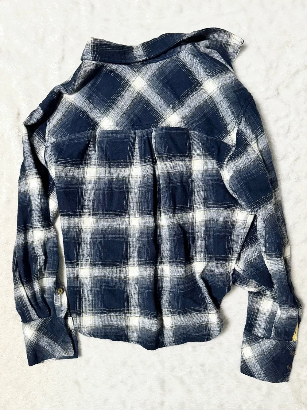 Scotch & Soda Navy and White Plaid Flannel Long Sleeved Top